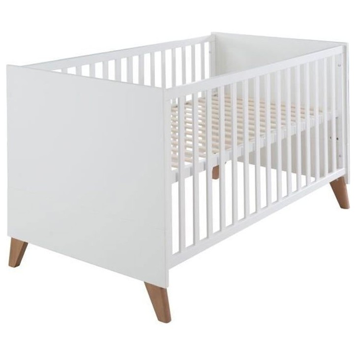 Lit bébé évolutif en lit junior - 70 x 140 cm - ROBA - OLE - Blanc / Pieds chene massif Lit bébé évolutif en lit junior - 70 x 140 cm - ROBA - OLE - Blanc / Pieds chene massif