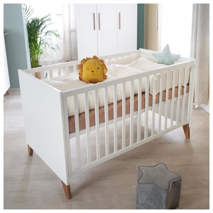 Lit bébé évolutif en lit junior - 70 x 140 cm - ROBA - OLE - Blanc / Pieds chene massif Lit bébé évolutif en lit junior - 70 x 140 cm - ROBA - OLE - Blanc / Pieds chene massif