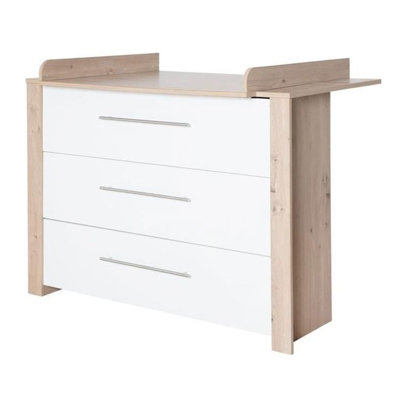 Commode a langer - ROBA - MALO - 3 tiroirs - Chene clair / blanc