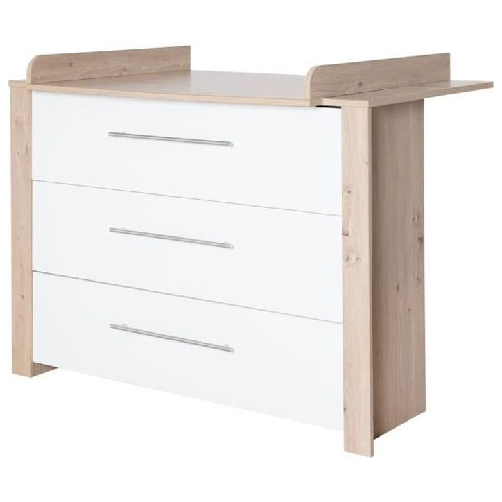 Commode a langer - ROBA - MALO - 3 tiroirs - Chene clair / blanc Commode a langer - ROBA - MALO - 3 tiroirs - Chene clair / blanc