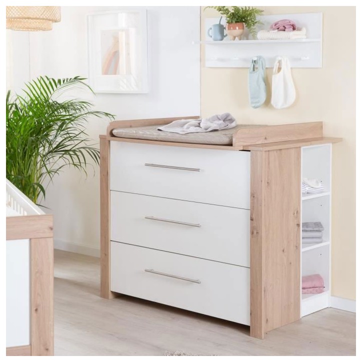 Commode a langer - ROBA - MALO - 3 tiroirs - Chene clair / blanc Commode a langer - ROBA - MALO - 3 tiroirs - Chene clair / blanc