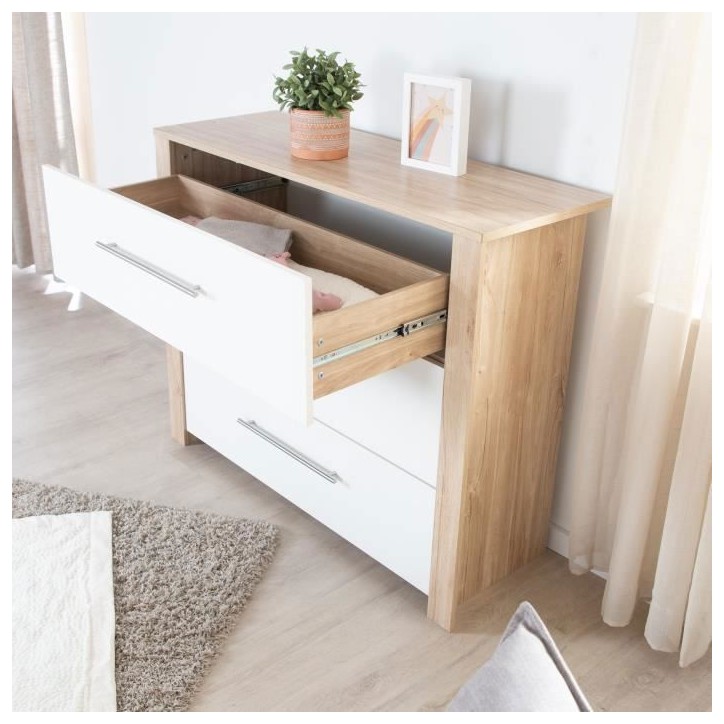 Commode a langer - ROBA - MALO - 3 tiroirs - Chene clair / blanc Commode a langer - ROBA - MALO - 3 tiroirs - Chene clair / blanc