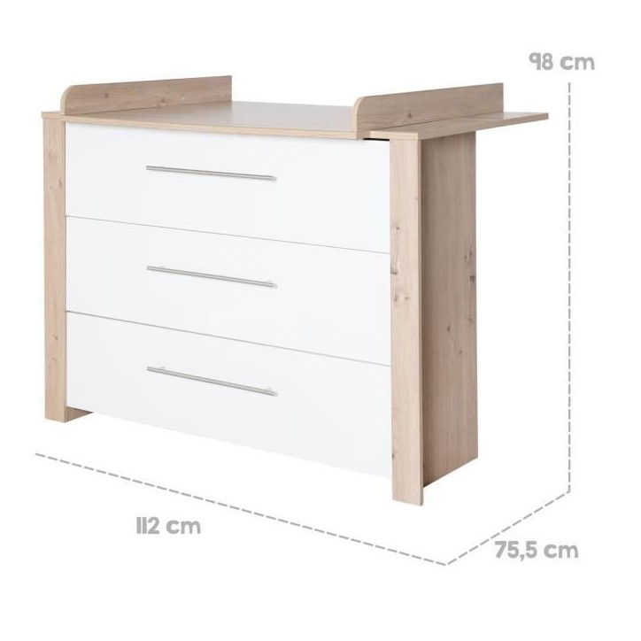 Commode a langer - ROBA - MALO - 3 tiroirs - Chene clair / blanc Commode a langer - ROBA - MALO - 3 tiroirs - Chene clair / blanc
