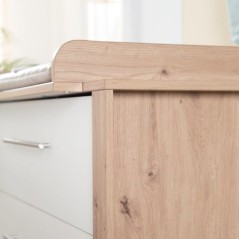 Commode a langer - ROBA - MALO - 3 tiroirs - Chene clair / blanc