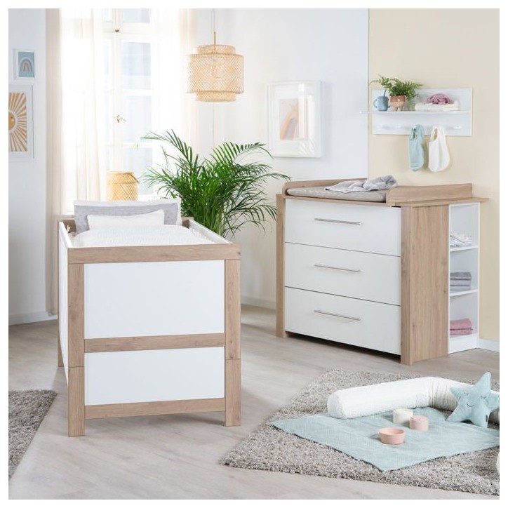 Commode a langer - ROBA - MALO - 3 tiroirs - Chene clair / blanc Commode a langer - ROBA - MALO - 3 tiroirs - Chene clair / blanc
