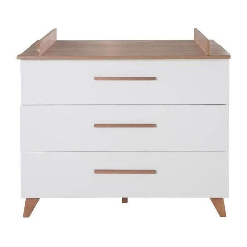 Commode a langer - ROBA - OLE - 3 tiroirs - Chene foncé / blanc
