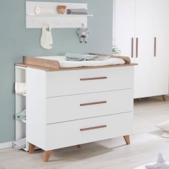 Commode a langer - ROBA - OLE - 3 tiroirs - Chene foncé / blanc