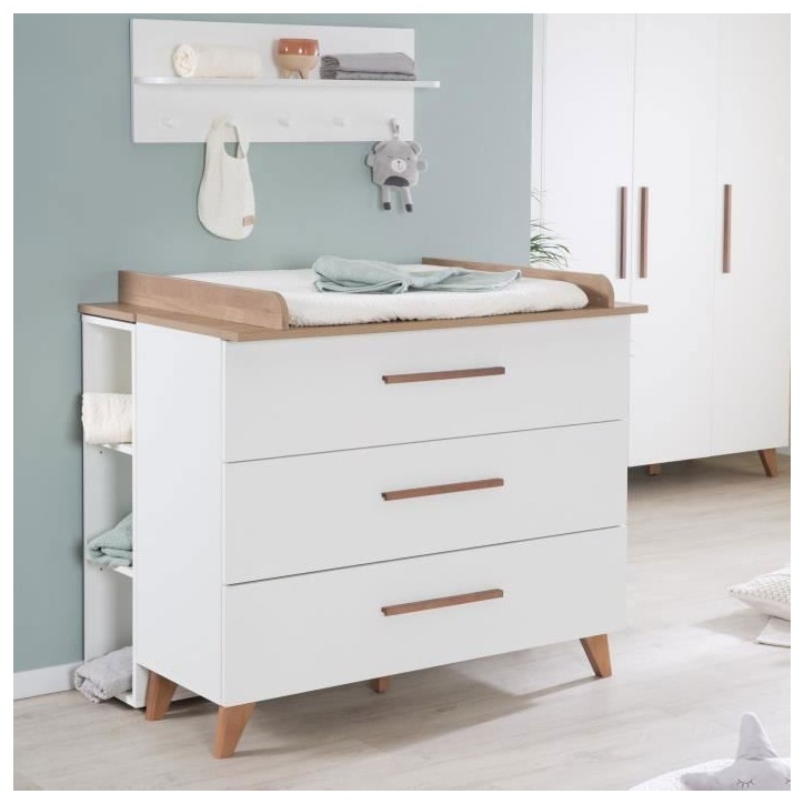 Commode a langer - ROBA - OLE - 3 tiroirs - Chene foncé / blanc Commode a langer - ROBA - OLE - 3 tiroirs - Chene foncé / blanc