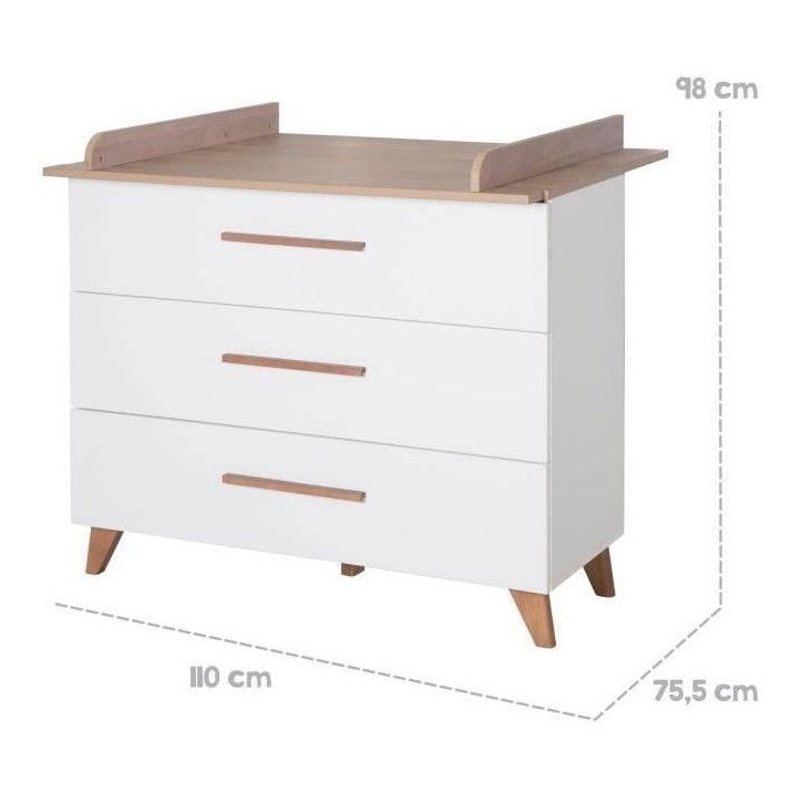 Commode a langer - ROBA - OLE - 3 tiroirs - Chene foncé / blanc Commode a langer - ROBA - OLE - 3 tiroirs - Chene foncé / blanc