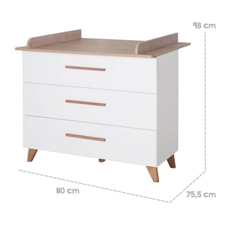 Chambre bébé complete : Lit évolutif 70 x 140 cm + commode a langer + armoire 3 portes - OLE - ROBA - Chene foncé / Blanc Chambre bébé complete : Lit évolutif 70 x 140 cm + commode a langer + armoire 3 portes - OLE - ROBA - Chene foncé / Blanc