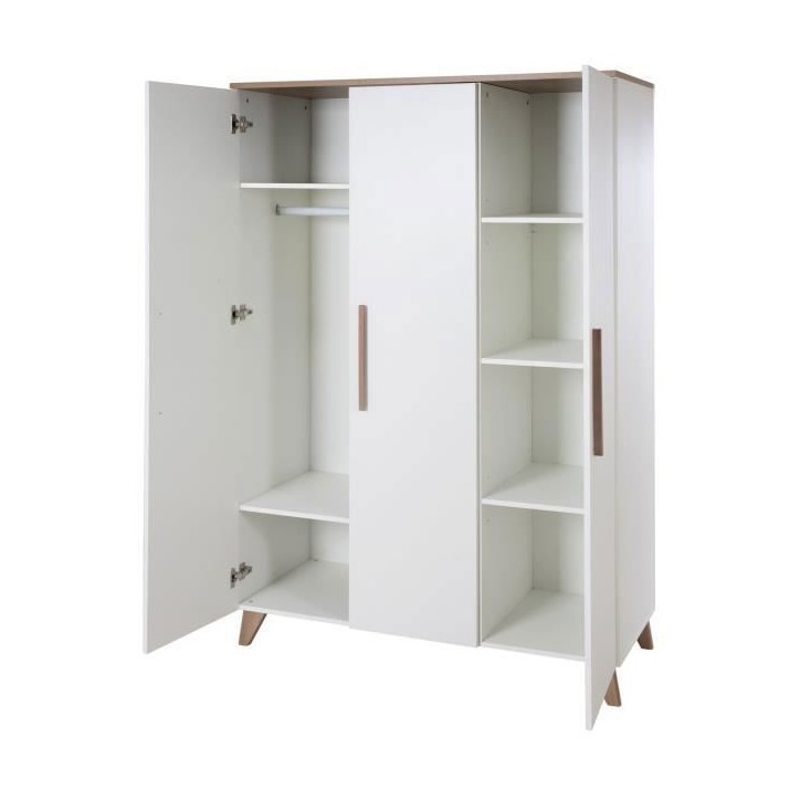 Chambre bébé complete : Lit évolutif 70 x 140 cm + commode a langer + armoire 3 portes - OLE - ROBA - Chene foncé / Blanc Chambre bébé complete : Lit évolutif 70 x 140 cm + commode a langer + armoire 3 portes - OLE - ROBA - Chene foncé / Blanc