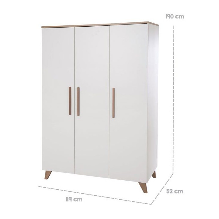 Chambre bébé complete : Lit évolutif 70 x 140 cm + commode a langer + armoire 3 portes - OLE - ROBA - Chene foncé / Blanc Chambre bébé complete : Lit évolutif 70 x 140 cm + commode a langer + armoire 3 portes - OLE - ROBA - Chene foncé / Blanc
