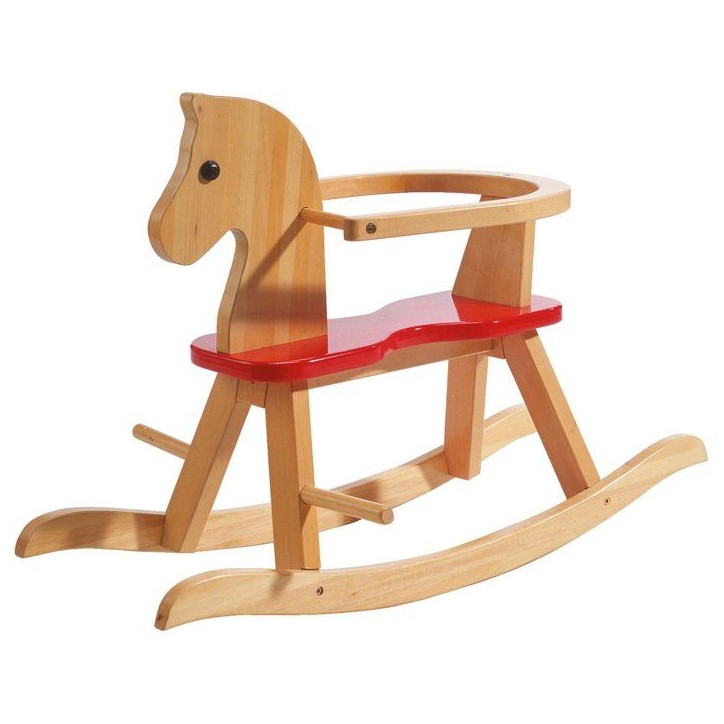 Cheval a bascule en bois - ROBA - Arceau de protection amovible - Naturel / Rouge Cheval a bascule en bois - ROBA - Arceau de protection amovible - Naturel / Rouge
