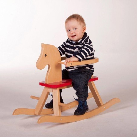 Cheval a bascule en bois - ROBA - Arceau de protection amovible - Naturel / Rouge