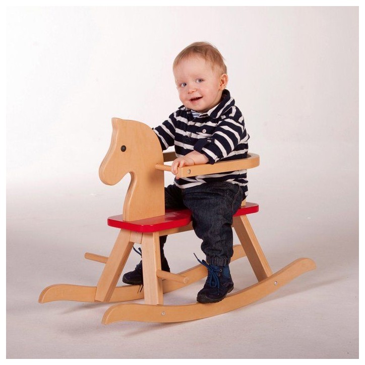 Cheval a bascule en bois - ROBA - Arceau de protection amovible - Naturel / Rouge Cheval a bascule en bois - ROBA - Arceau de protection amovible - Naturel / Rouge