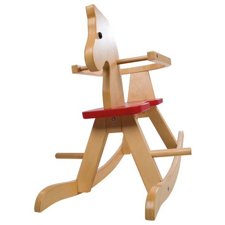 Cheval a bascule en bois - ROBA - Arceau de protection amovible - Naturel / Rouge Cheval a bascule en bois - ROBA - Arceau de protection amovible - Naturel / Rouge