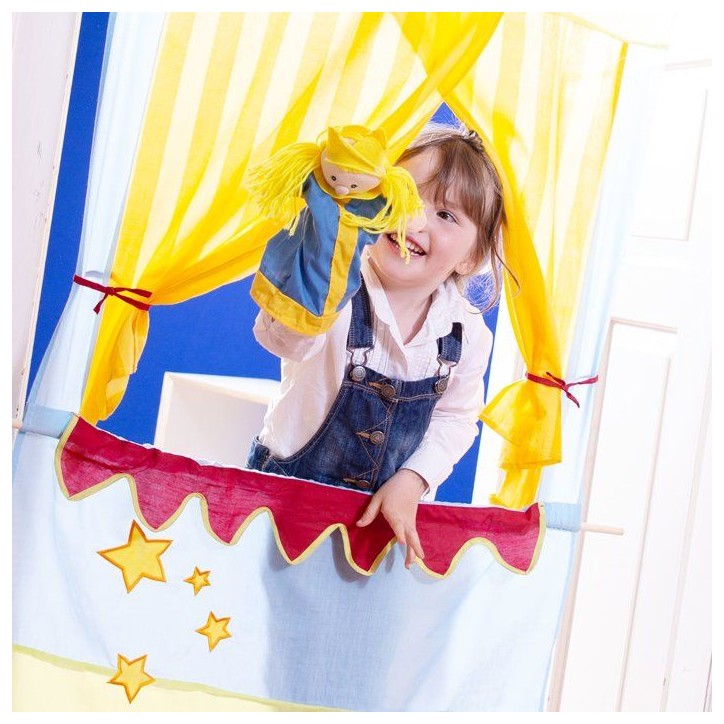 Set de 6 marionnettes a main - ROBA - Tissu punch et judy pour théâtre - Rouge / Bleu / Jaune Set de 6 marionnettes a main - ROBA - Tissu punch et judy pour théâtre - Rouge / Bleu / Jaune