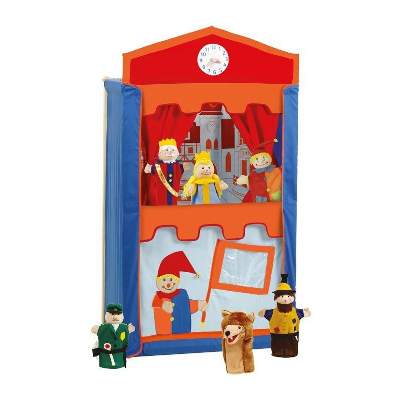 Théâtre de marionnettes en bois et tissu - ROBA - Avec 6 marionnette