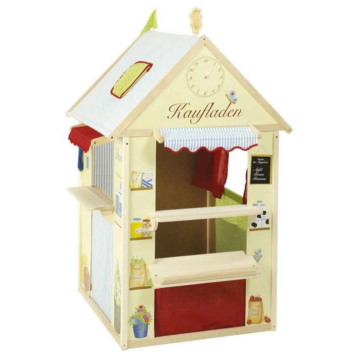 Maisonnette 4-en-1 - ROBA - Bois - 4 faces : Théâtre de marionnette, épicerie, poste et banque - Jaune / Vert pastel Maisonnette 4-en-1 - ROBA - Bois - 4 faces : Théâtre de marionnette, épicerie, poste et banque - Jaune / Vert pastel