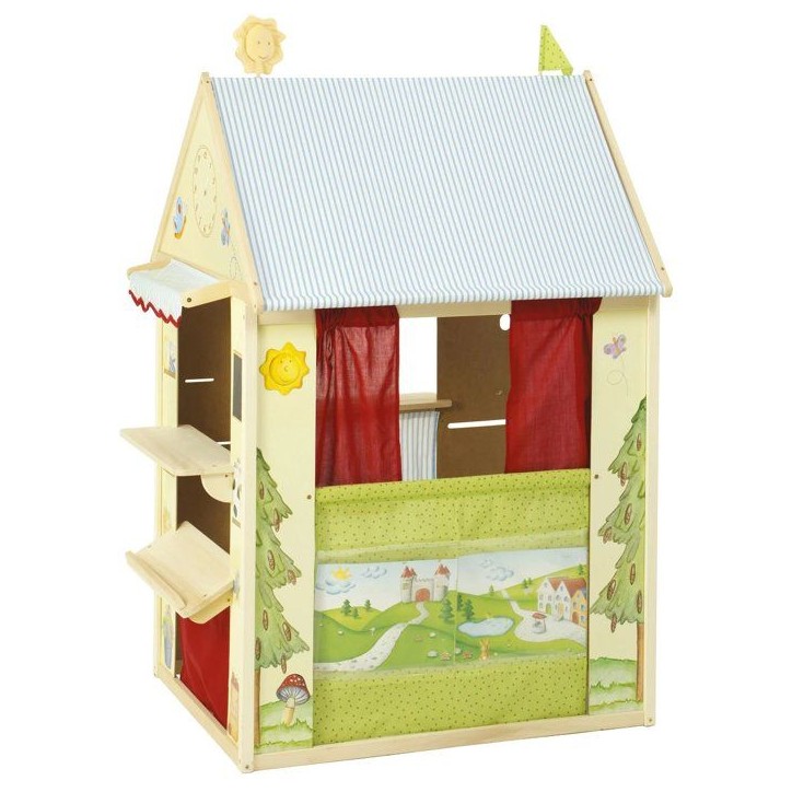 Maisonnette 4-en-1 - ROBA - Bois - 4 faces : Théâtre de marionnette, épicerie, poste et banque - Jaune / Vert pastel Maisonnette 4-en-1 - ROBA - Bois - 4 faces : Théâtre de marionnette, épicerie, poste et banque - Jaune / Vert pastel