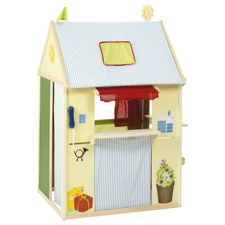 Maisonnette 4-en-1 - ROBA - Bois - 4 faces : Théâtre de marionnette, épicerie, poste et banque - Jaune / Vert pastel Maisonnette 4-en-1 - ROBA - Bois - 4 faces : Théâtre de marionnette, épicerie, poste et banque - Jaune / Vert pastel