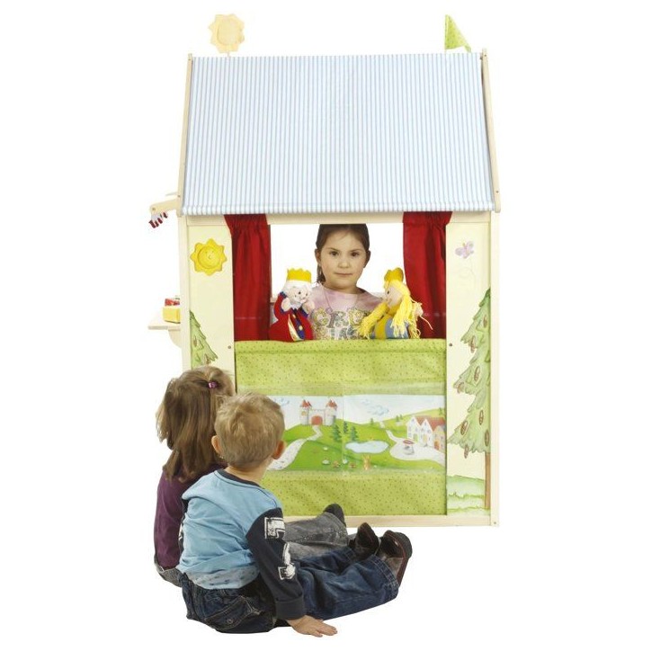 Maisonnette 4-en-1 - ROBA - Bois - 4 faces : Théâtre de marionnette, épicerie, poste et banque - Jaune / Vert pastel Maisonnette 4-en-1 - ROBA - Bois - 4 faces : Théâtre de marionnette, épicerie, poste et banque - Jaune / Vert pastel