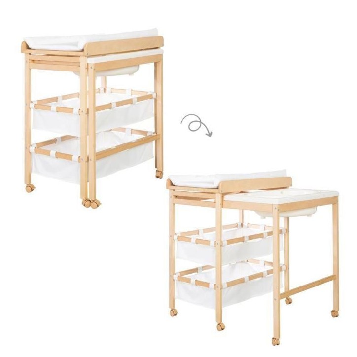 Table a langer extensible avec baignoire - ROBA - BABY POOL - Matelas a langer 'Roba Style' blanc inclus - Bois naturel Table a langer extensible avec baignoire - ROBA - BABY POOL - Matelas a langer 'Roba Style' blanc inclus - Bois naturel