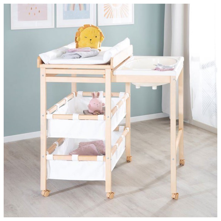 Table a langer extensible avec baignoire - ROBA - BABY POOL - Matelas a langer 'Roba Style' blanc inclus - Bois naturel Table a langer extensible avec baignoire - ROBA - BABY POOL - Matelas a langer 'Roba Style' blanc inclus - Bois naturel