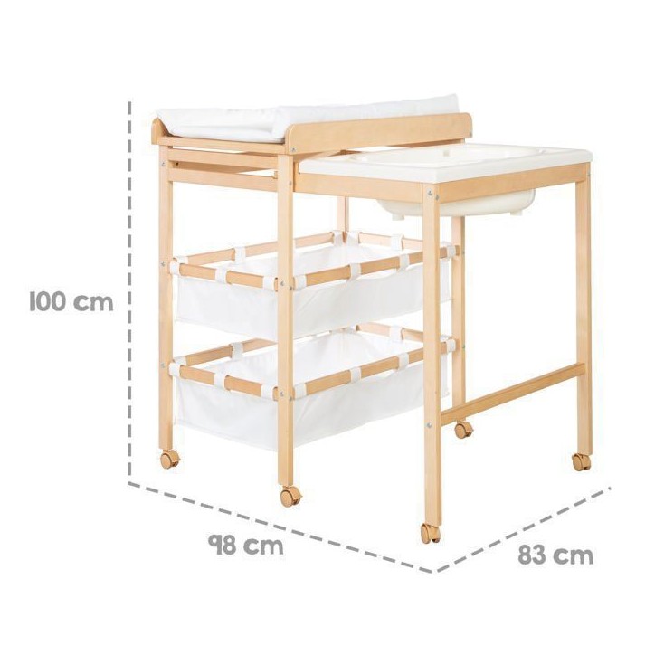 Table a langer extensible avec baignoire - ROBA - BABY POOL - Matelas a langer 'Roba Style' blanc inclus - Bois naturel Table a langer extensible avec baignoire - ROBA - BABY POOL - Matelas a langer 'Roba Style' blanc inclus - Bois naturel