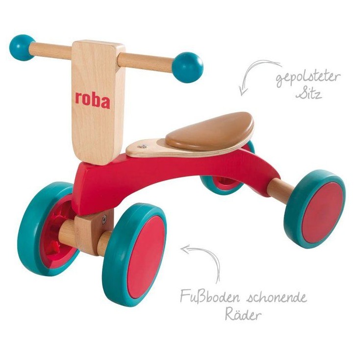 Porteur 1er âge - ROBA - Bois massif - Roues avant directionnelles - Siege rembourré - Des 12 mois Porteur 1er âge - ROBA - Bois massif - Roues avant directionnelles - Siege rembourré - Des 12 mois