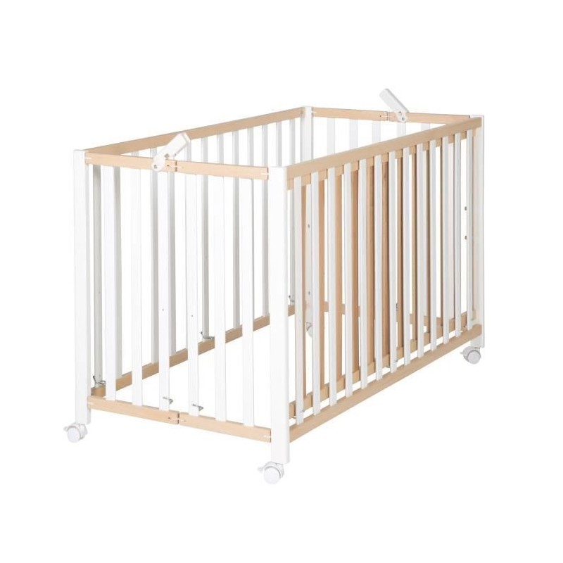 Lit bébé pliant - 60 x 120 cm - ROBA - FOLD UP - Roulettes - Bois /