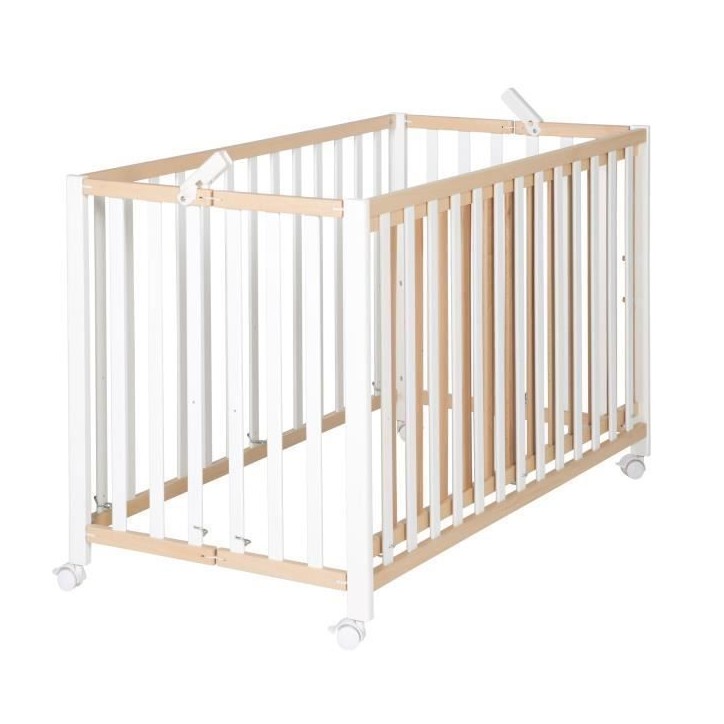 Lit bébé pliant - 60 x 120 cm - ROBA - FOLD UP - Roulettes - Bois / Blanc Lit bébé pliant - 60 x 120 cm - ROBA - FOLD UP - Roulettes - Bois / Blanc