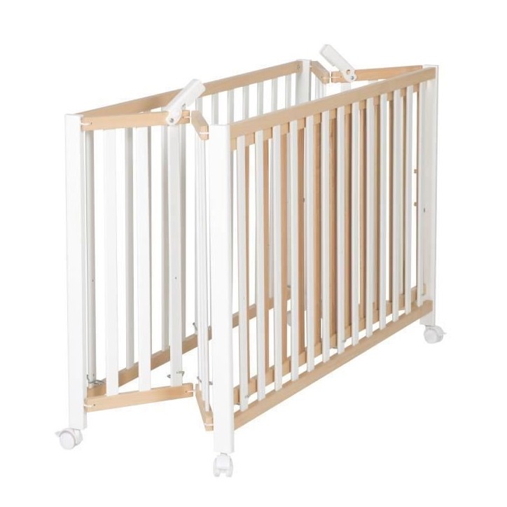 Lit bébé pliant - 60 x 120 cm - ROBA - FOLD UP - Roulettes - Bois / Blanc Lit bébé pliant - 60 x 120 cm - ROBA - FOLD UP - Roulettes - Bois / Blanc