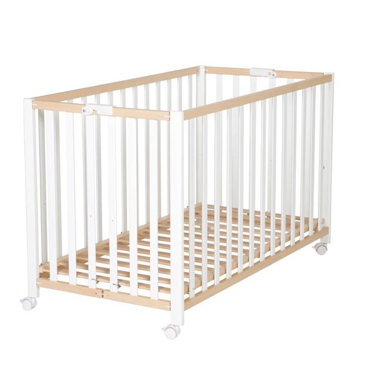 Lit bébé pliant - 60 x 120 cm - ROBA - FOLD UP - Roulettes - Bois / Blanc Lit bébé pliant - 60 x 120 cm - ROBA - FOLD UP - Roulettes - Bois / Blanc