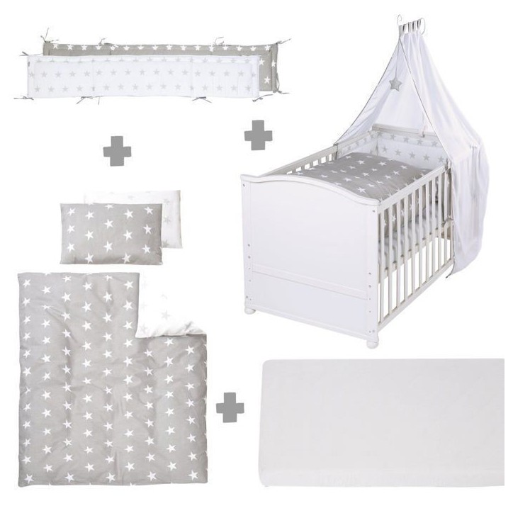 Lit bébé évolutif - 70 x 140 cm - ROBA - LITTLE STARS - Avec accessoires - Blanc Lit bébé évolutif - 70 x 140 cm - ROBA - LITTLE STARS - Avec accessoires - Blanc