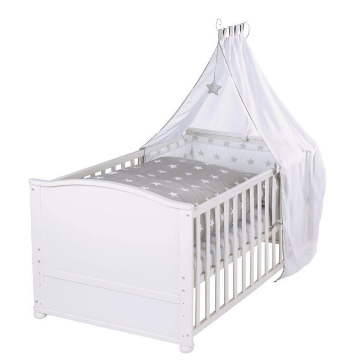 Lit bébé évolutif - 70 x 140 cm - ROBA - LITTLE STARS - Avec accessoires - Blanc Lit bébé évolutif - 70 x 140 cm - ROBA - LITTLE STARS - Avec accessoires - Blanc