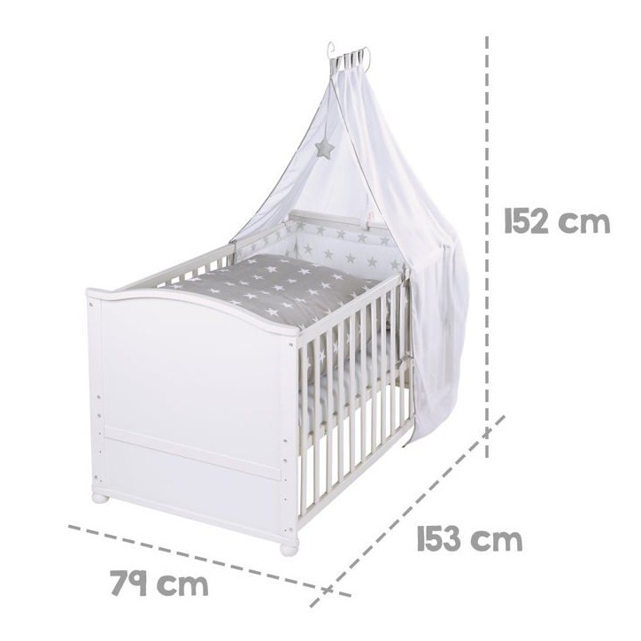 Lit bébé évolutif - 70 x 140 cm - ROBA - LITTLE STARS - Avec accessoires - Blanc Lit bébé évolutif - 70 x 140 cm - ROBA - LITTLE STARS - Avec accessoires - Blanc