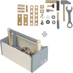 Boite a outils en bois pour enfant - ROBA - 22 pieces - Naturel, gris