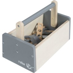 Boite a outils en bois pour enfant - ROBA - 22 pieces - Naturel, gris
