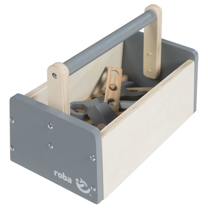 Boite a outils en bois pour enfant - ROBA - 22 pieces - Naturel, gris et blanc Boite a outils en bois pour enfant - ROBA - 22 pieces - Naturel, gris et blanc