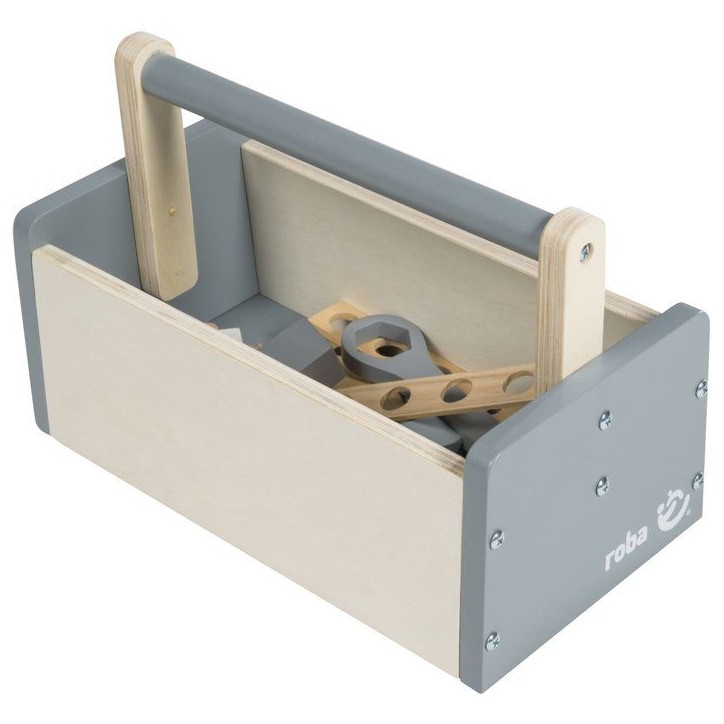 Boite a outils en bois pour enfant - ROBA - 22 pieces - Naturel, gris et blanc Boite a outils en bois pour enfant - ROBA - 22 pieces - Naturel, gris et blanc
