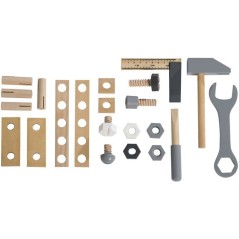 Boite a outils en bois pour enfant - ROBA - 22 pieces - Naturel, gris