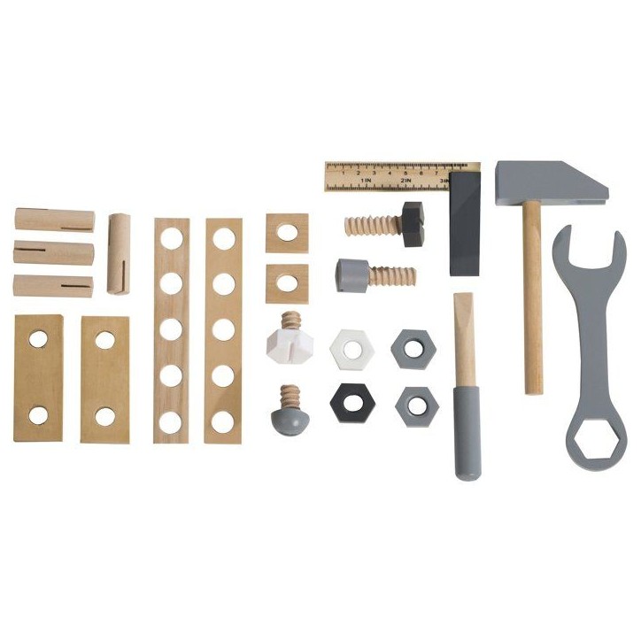 Boite a outils en bois pour enfant - ROBA - 22 pieces - Naturel, gris et blanc Boite a outils en bois pour enfant - ROBA - 22 pieces - Naturel, gris et blanc