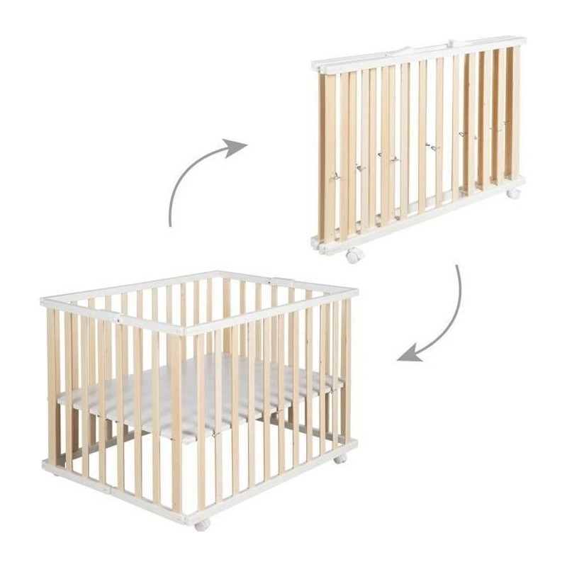 Parc bébé pliant - ROBA - 75 x 100 cm - Réglable en hauteur - Roule