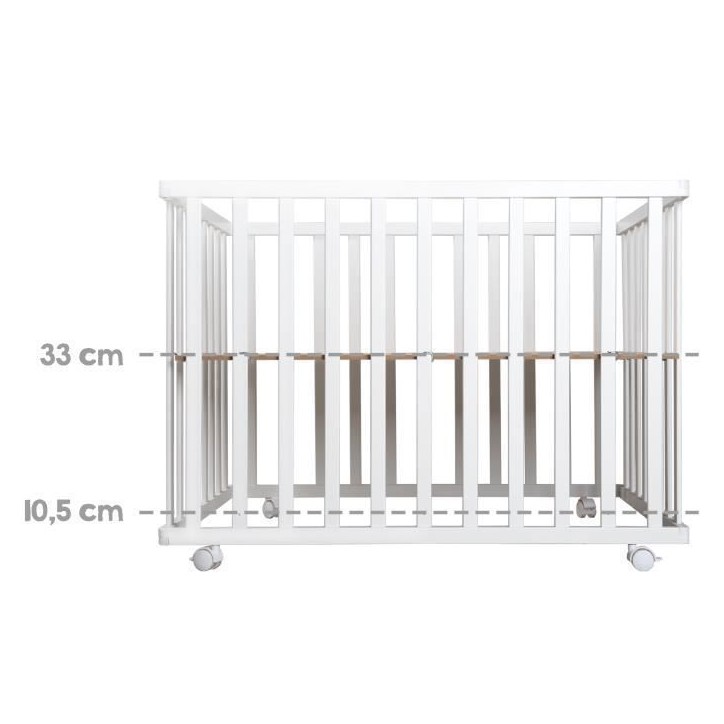 Parc bébé pliant - ROBA - 75 x 100 cm - Réglable en hauteur - Roulettes - Bois / Blanc Parc bébé pliant - ROBA - 75 x 100 cm - Réglable en hauteur - Roulettes - Bois / Blanc