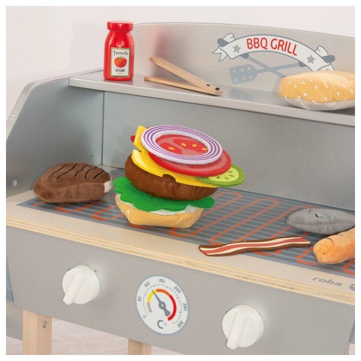 Cuisine barbecue pour enfant - ROBA - Bois massif - 14 accessoires - Gris / Naturel Cuisine barbecue pour enfant - ROBA - Bois massif - 14 accessoires - Gris / Naturel