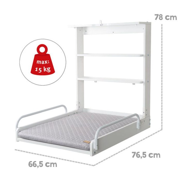 Table a langer murale - 66 x 76,5 x 79 cm - ROBA - Pliable - Blanc Table a langer murale - 66 x 76,5 x 79 cm - ROBA - Pliable - Blanc