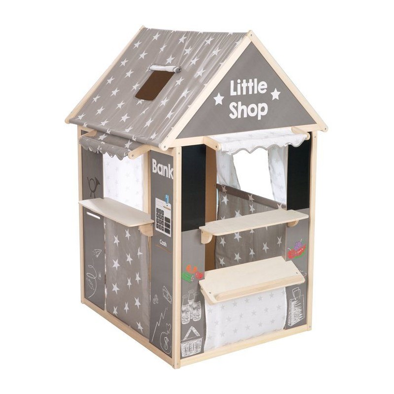 Maisonnette 4-en-1 - ROBA - Bois et tissu - 4 faces : Théâtre, épic