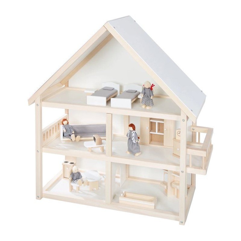 Maison de poupée en bois - ROBA - 3 étages avec 16 pieces de mobilie