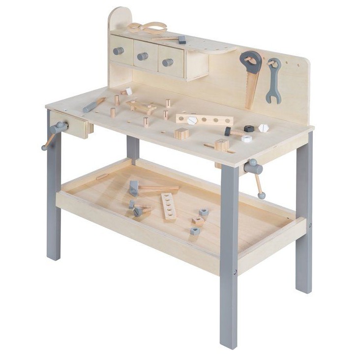 Grand établi en bois pour enfant - ROBA - Avec Kit d'outils - Grand plan de travail - Étagere Grand établi en bois pour enfant - ROBA - Avec Kit d'outils - Grand plan de travail - Étagere